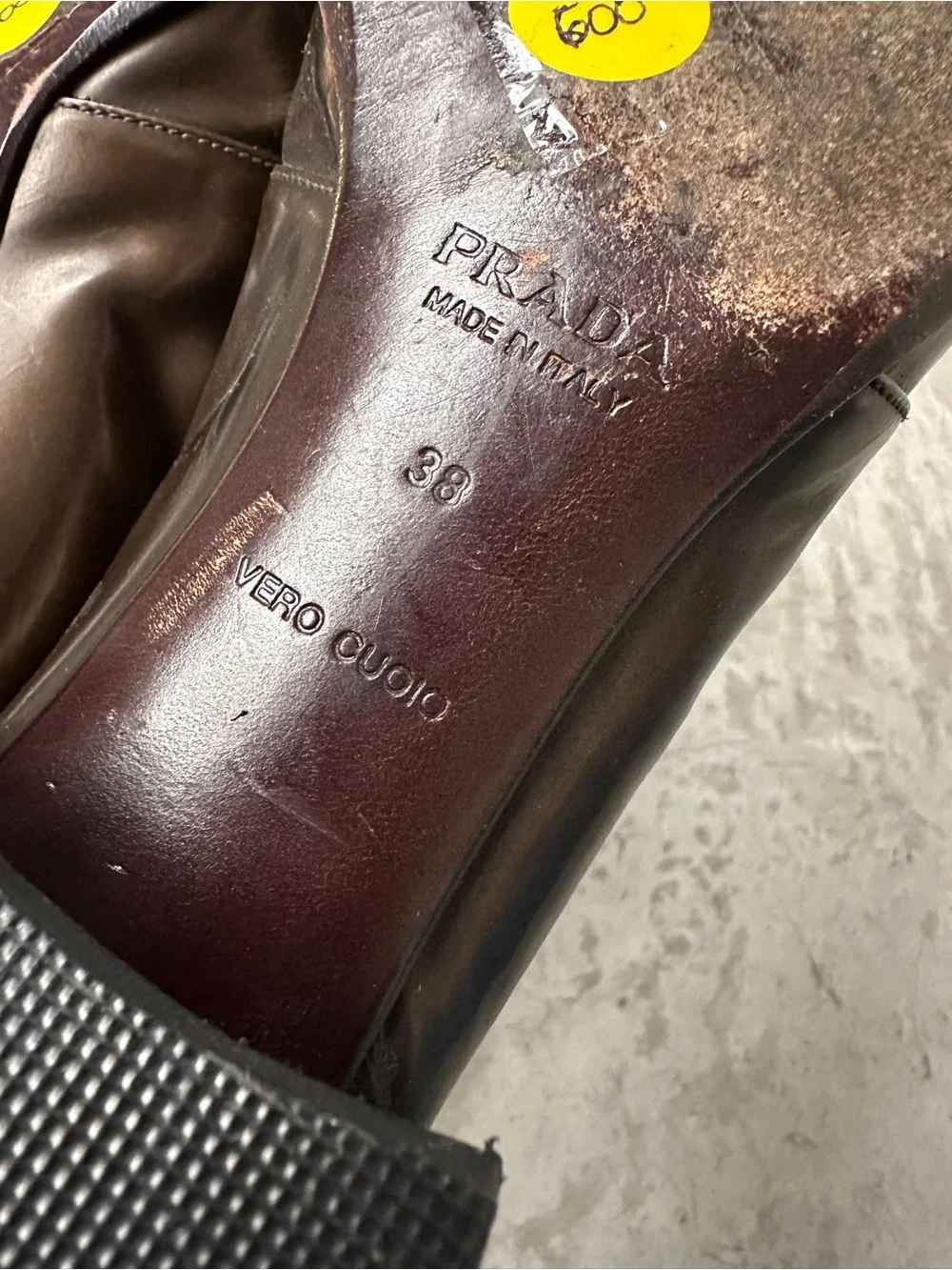 90’s Vintage Prada loafers 38 copper brown block heel square toe silver hardware
